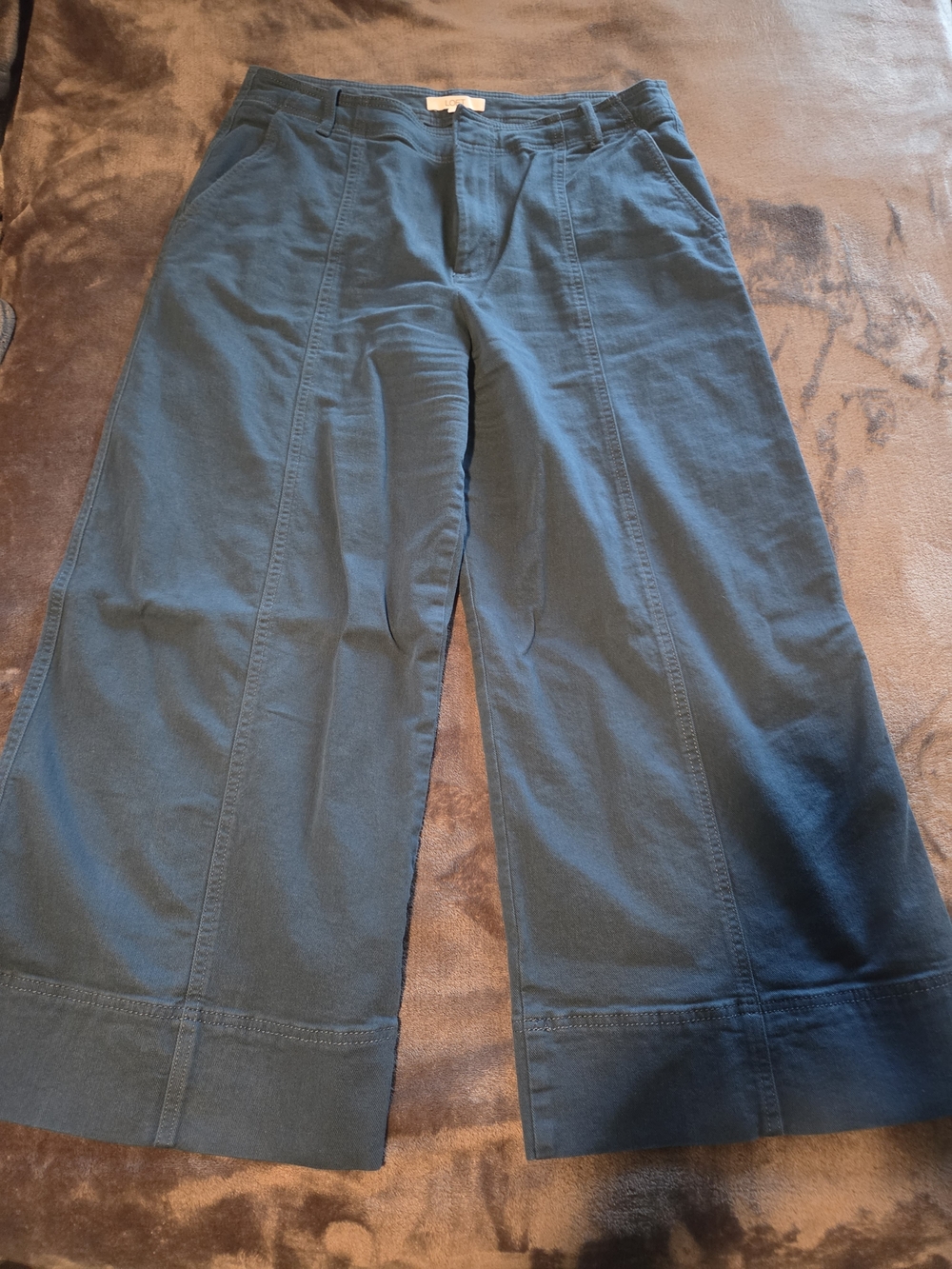 Loft Women's Wide-Leg Cropped Casual Pants in Dark Teal